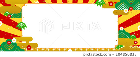 Lively background/frame material of Shochiku-Ume and concentration lines (horizontal for banner) Lively background/frame material of Shochiku-Ume and concentration lines (horizontal for banner) 104856835