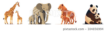 ыуе vector illustration of wild animals mother and baby 104856994
