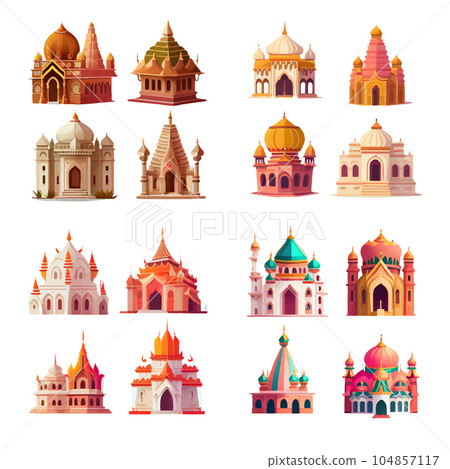 set vector illustration of indian style temples isolated on white background 104857117