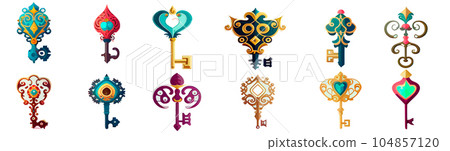 set vector illustration of key from a castle or treasure chest isolate on white background 104857120