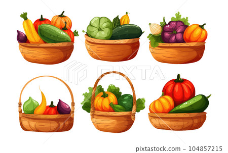 set vector illustration of autumn pumpkin harvest on a basket isolated on white background set vector illustration of autumn pumpkin harvest on a basket isolated on white background 104857215