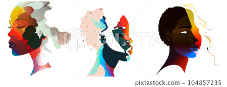 set vector illustration of african woman in rainbow colors isolate on white background 104857235