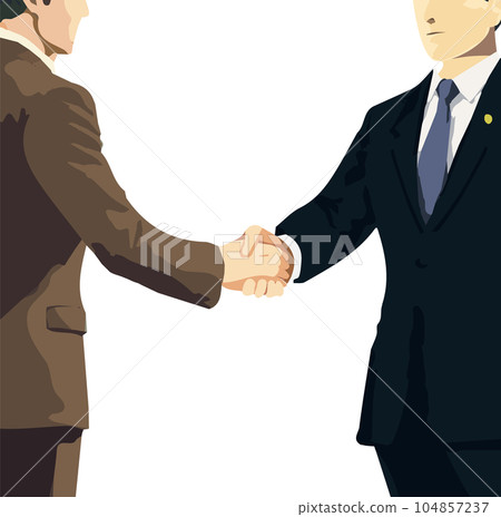 Flat color illustration of a man and a male lawyer shaking hands 104857237