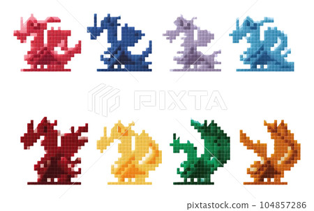 set vector pixel illustration of colorful magic cute dragons isolate on white background set vector pixel illustration of colorful magic cute dragons isolate on white background 104857286
