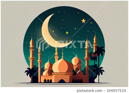 vector illustration of islamic style mosque and crescent at night vector illustration of islamic style mosque and crescent at night 104857520