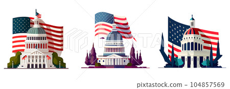 set vector illustration of building president white house against of american flag isolated on white memory day concept 104857569