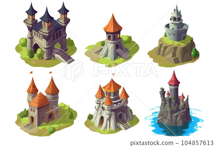 ui set vector illustration of castle on island mountain isolated on white background ui set vector illustration of castle on island mountain isolated on white background 104857613