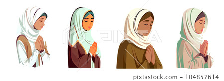 horisontal set vector illustration of arab woman praying in traditional clothes isolate on white background horisontal set vector illustration of arab woman praying in traditional clothes isolate on white background 104857614