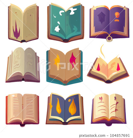 vector set illustration in cartoon style of open magic book 104857691