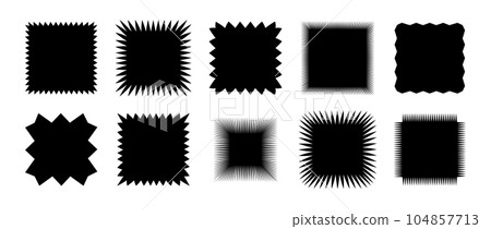 Zig zag edge square shape collection. Jagged patches set. Black graphic design elements for decoration, banner, poster, template, sticker, badge. Vector Zig zag edge square shape collection. Jagged patches set. Black graphic design elements for decoration, banner, poster, template, sticker, badge. Vector 104857713
