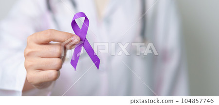purple Ribbon for Violence, Pancreatic, Esophageal, Testicular cancer, Alzheimer, epilepsy, lupus, Sarcoidosis and Fibromyalgia. Awareness month and World cancer day concept purple Ribbon for Violence, Pancreatic, Esophageal, Testicular cancer, Alzheimer, epilepsy, lupus, Sarcoidosis and Fibromyalgia. Awareness month and World cancer day concept 104857746