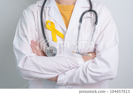 Yellow September, Suicide prevention day, Childhood, Sarcoma, bone and bladder cancer Awareness month, Yellow Ribbon for supporting people life and illness. Healthcare and World cancer day concept 104857813