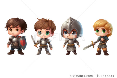 ui set vector illustration of cute kids playing in knight costume isolated on white background 104857834