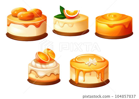 ui set vector illustration of cheesecake with orange jam isolate on white background 104857837