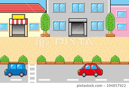 Modern RPG style pixel art city no people 104857922