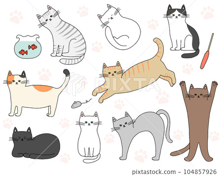各種姿勢的貓手繪插圖 各種姿勢的貓手繪插圖 104857926