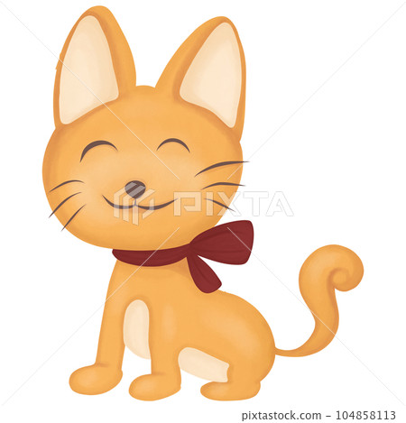 Hand draw of a Cute Yellow Cat on a White Background. 104858113