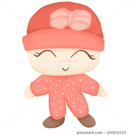 Cute kawaii girl in red hat and pink dress. 104858143