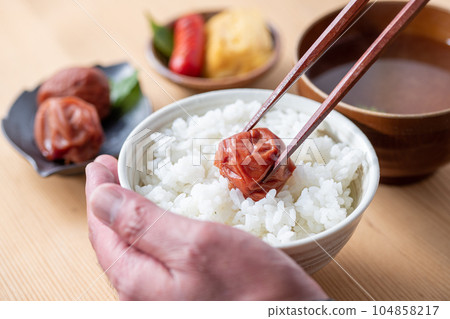 Large sour umeboshi (Shiso pickled Kishu Nanko ume) miso soup and umeboshi in a jar Large sour umeboshi (Shiso pickled Kishu Nanko ume) miso soup and umeboshi in a jar 104858217