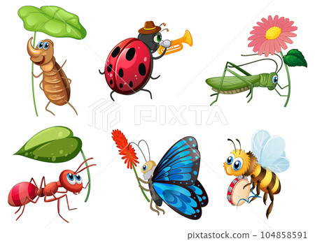 Set of various insect cartoon characters 104858591