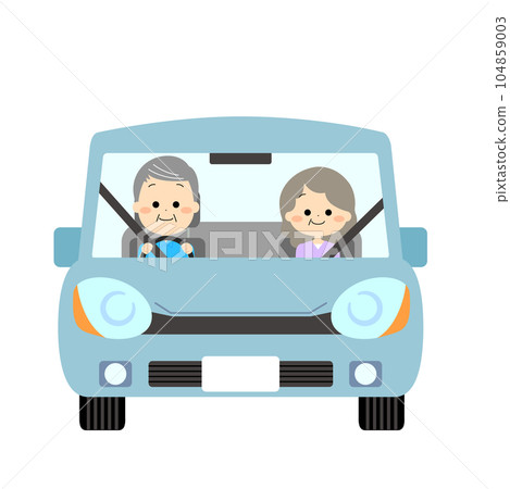 Senior man and woman in a car Senior man and woman in a car 104859003