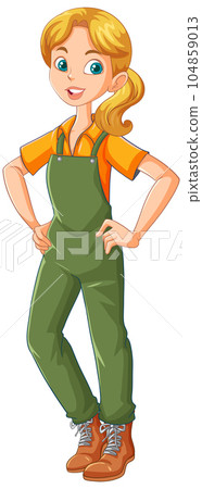 Young female farmer cartoon character 104859013