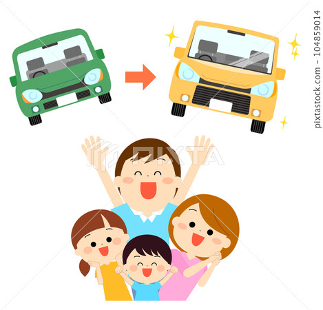 一家人高興地買了一輛新車 104859014