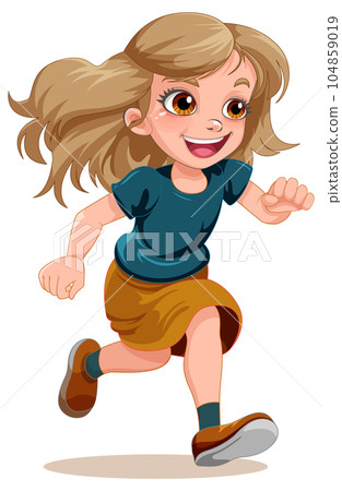 Happy girl running cartoon 104859019