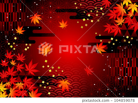 Red auspicious pattern and autumn leaves background horizontal 104859078