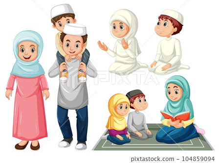 Set of muslim people cartoon character Set of muslim people cartoon character 104859094
