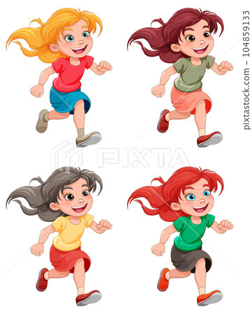 Running girl cartoon character Running girl cartoon character 104859133