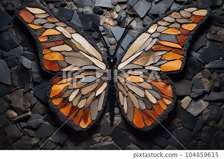 Image of butterfly made with various stones gathered together. Insect. Animals. Illustration, Generative AI. 104859615