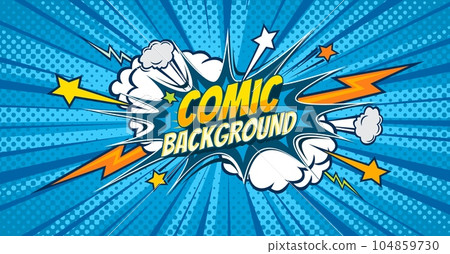 Blue comic pop art background with thunderbolt - Stock