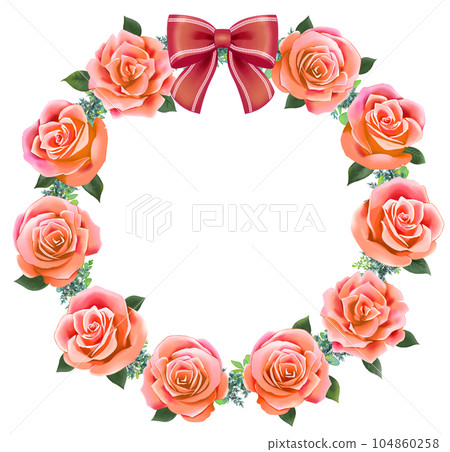 帶玫瑰花環絲帶橙色的圓形框架 104860258