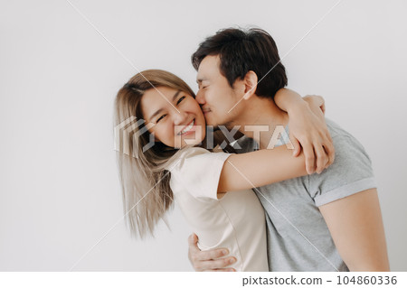 Portrait of lovely couple lover isolated on white background. Portrait of lovely couple lover isolated on white background. 104860336