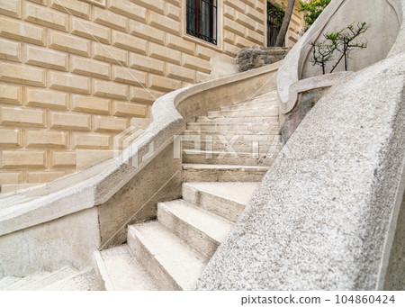 Kamondo Stairs, famous pedestrian stairway leading to Galata Tower, built 1870, Istanbul, Turkey 104860424