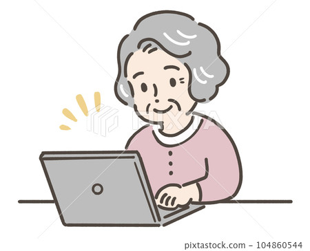Elderly woman operating a personal computer 104860544