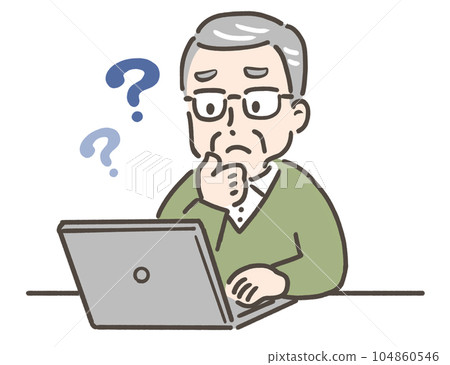 一位對操作個人電腦有疑慮的老人 一位對操作個人電腦有疑慮的老人 104860546