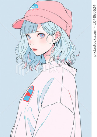 街頭時尚女孩彩色插畫“AI生成圖像” 街頭時尚女孩彩色插畫“AI生成圖像” 104860624