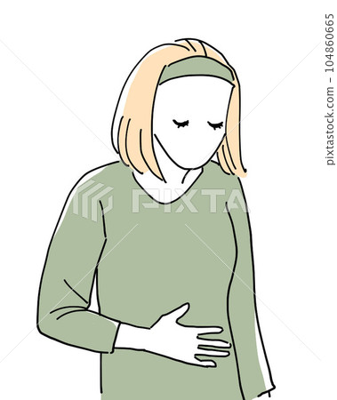 A woman putting her hands on her stomach A woman putting her hands on her stomach 104860665