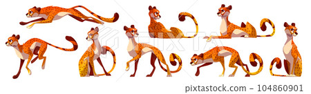 Cartoon zoo cheetah jumping and running vector set 104860901