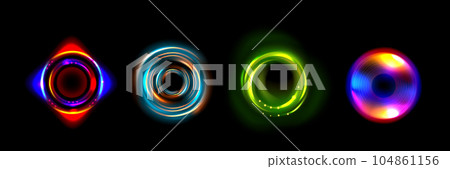 Set of round light flares with light glow 104861156
