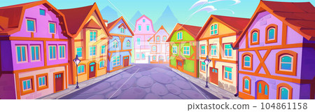 Medieval germany town street with old house vector 104861158