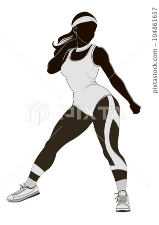 Girl in fighting stance, front view Girl in fighting stance, front view 104861657