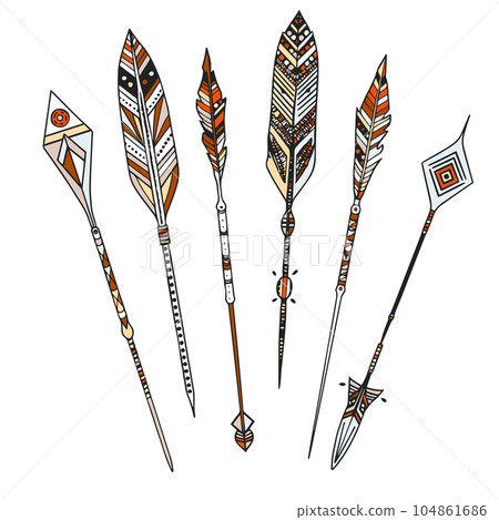 Set of six boho arrows, ethnic ornaments 104861686