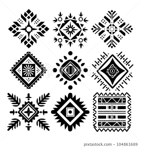 set of nine stensils, square shape, ethnic style 104861689