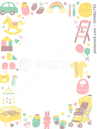 可愛嬰兒用品的插圖框架 104862783