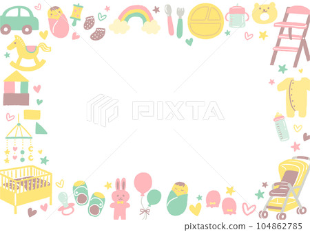 可愛嬰兒用品的插圖框架 104862785