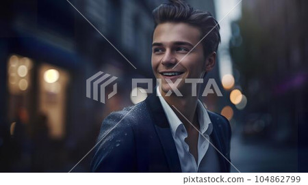 英俊的年輕亞洲商人在辦公室(微笑) 英俊的年輕亞洲商人在辦公室(微笑) 104862799