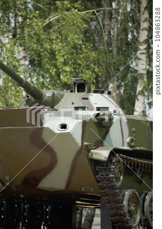 Airborne combat vehicle. Fragments of a combat vehicle close-up. 104863288